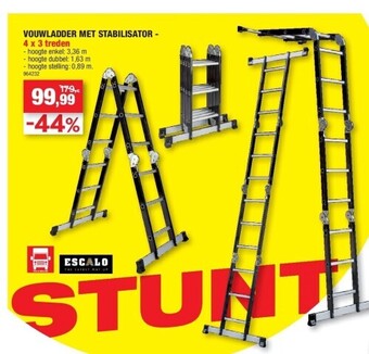 Hubo Vouwladder met stabilisator - 4 x 3 treden aanbieding