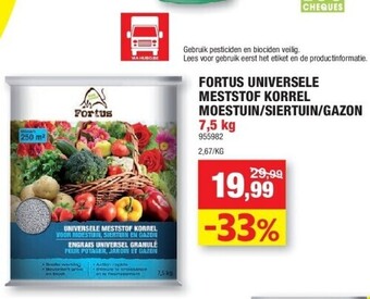 Hubo Fortus universele meststof korrel moestuin/siertuin/gazon 7,5 kg aanbieding