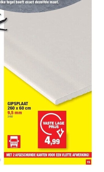 Hubo Gipsplaat 260 x 60 cm 9,5 mm aanbieding