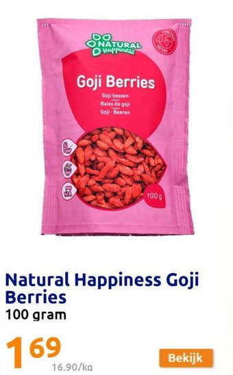 Action Natural happiness goji berries 100 gram aanbieding