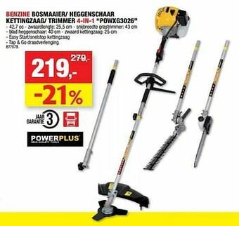 Hubo Powerplus benzine bosmaaier- heggenschaar kettingzaag- trimmer 4-in-1 powxg3026 aanbieding