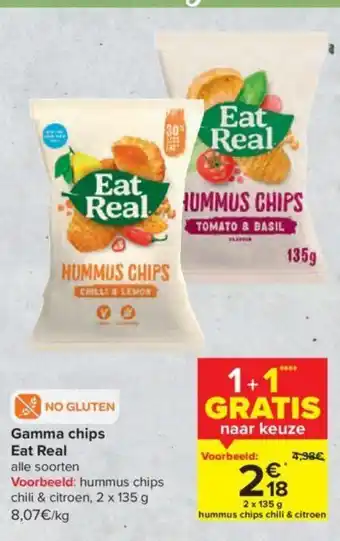 Carrefour Market Eat real gamma chips hummus chips, chili & citroen, 2 x 135g aanbieding