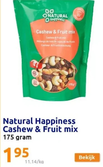Action Natural happiness cashew& fruit mix aanbieding