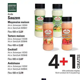 Anda Sauzen mayonaise maison, tartare maison, cocktail, andalouse 400ml
