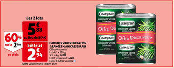 Auchan Cassegrain haricots verts extra fins & ranges main, lot de 2 x 220 g aanbieding