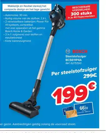 Carrefour Bosch steelstofzuiger BCS611P4A aanbieding