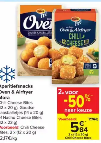 Carrefour Mora Aperitiefsnacks Oven & Airfyer Chili Cheese Bites 2 x (12 x 20g) aanbieding