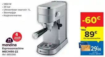 Mandine Espressomachine 1450W MEC1450-22 Ref.6851266