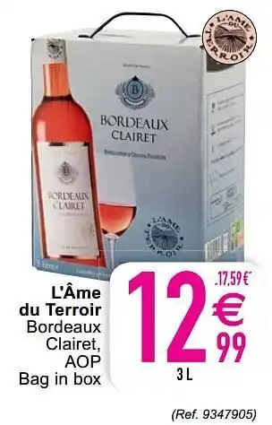L`âme du terroir bordeaux clairet, aop 3liter
