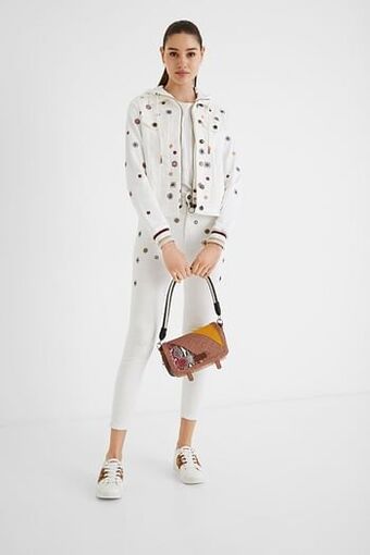 Desigual Slim fit spijkerjack van twee stoffen - white - 34 aanbieding
