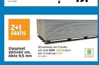 GAMMA Gipsplaat 260x60 cm, dikte 9,5 mm aanbieding