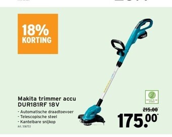 GAMMA Makita trimmer accu dur181rf 18v aanbieding
