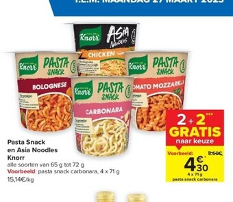 Carrefour Pasta snack en asia noodles knorr aanbieding