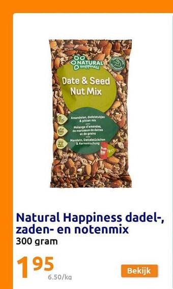 Action Natural happiness dadel-, zaden- en notenmix aanbieding