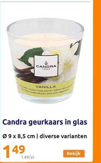 Action Candra geurkaars in glas aanbieding