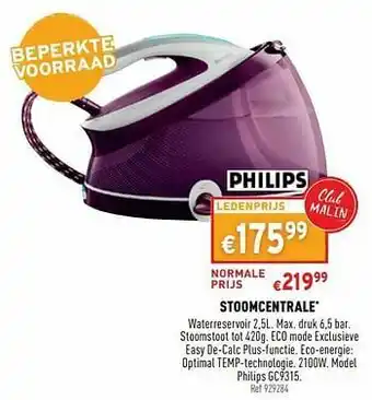 Trafic Stoomcentrale philips gc9315 aanbieding