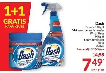 Intermarché Dash diamond bright vlekverwijderaar in poeder wit of kleur of spray ontvlekker kleur aanbieding