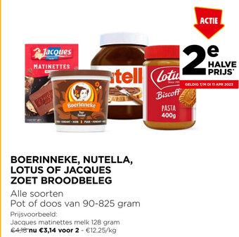 Jumbo Boerinneke , Nutella , Lotus of Jacques Zoet Broodbeleg aanbieding
