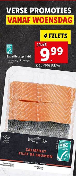 Zalmfilets op huid