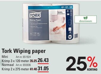 Sligro Tork wiping paper mini krimp 3 x 120 meter aanbieding