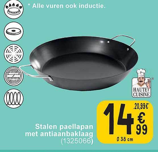 Stalen paellapan met antiaanbaklaag promotie bij Cora