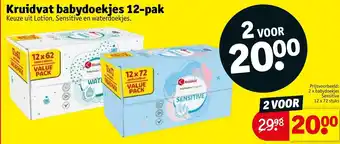 Kruidvat 2 x babydoekjes sensitive 12 aanbieding