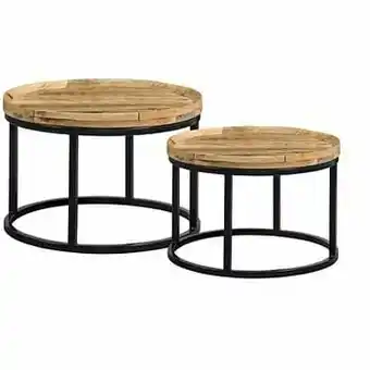 Leen Bakker Salontafel Ilja - naturelkleur/zwart (2 stuks) - 40x70 centimeter - Leen Bakker aanbieding
