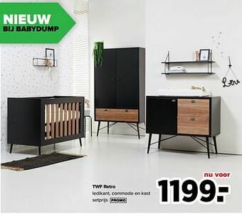 Baby-Dump Twf retro ledikant, commode en kast aanbieding