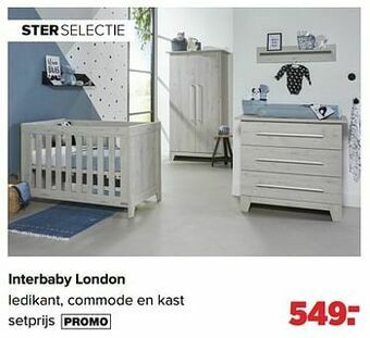 Baby-Dump Interbaby london ledikant, commode en kast aanbieding