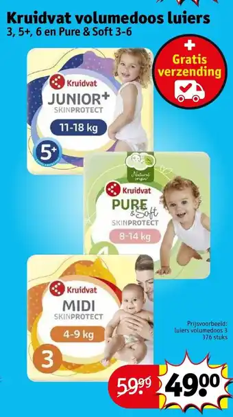 Kruidvat Kruidvat Volumedoos Luiers 3, 5+,6 en Pure & Soft 3-6 aanbieding
