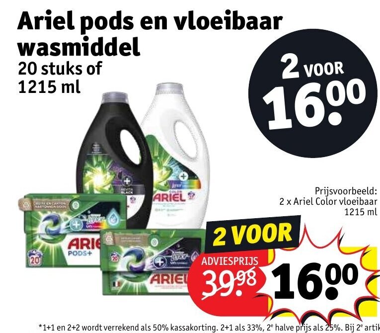 Ariel Pods en Vloeibaar Wasmiddel 20 Stuks of 1215ml promotie bij Kruidvat