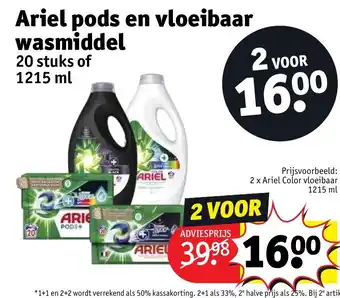Kruidvat Ariel Pods en Vloeibaar Wasmiddel 20 Stuks of 1215ml aanbieding