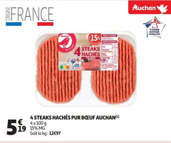 Auchan 4 Steaks haches pur boeuf 4 x 100g aanbieding