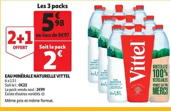 Auchan Vittel eau minerale naturelle 6 x 1.5L les 3 packs aanbieding