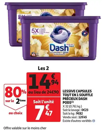Auchan Dash lessive capsules tout en 1 souffle precieux dash les 2 aanbieding