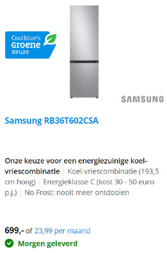 Coolblue Samsung RB36T602CSA aanbieding