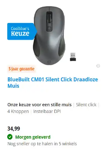 Coolblue BlueBuilt CM01 Silent Click Draadloze Muis aanbieding