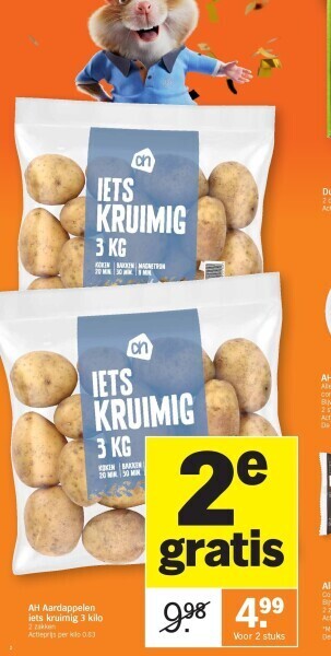 Albert Heijn Ah aardappelen iets kruimig 3 kilo aanbieding