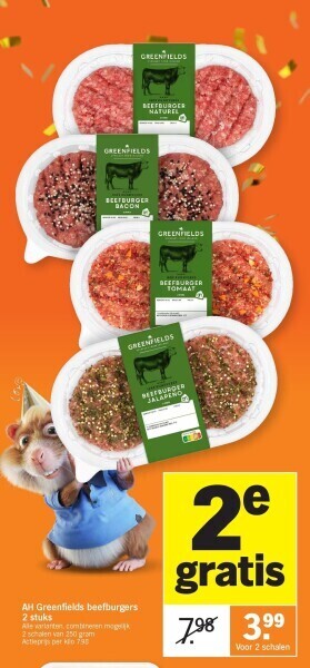 Albert Heijn Ah greenfields beefburgers 2 stuks aanbieding