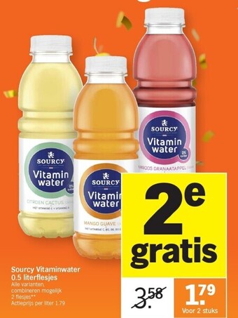 Albert Heijn Sourcy vitaminwater 0.5 literflesjes aanbieding