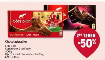 Delhaize Chocoladetablet côte d’or combineer & profiteer 400 g aanbieding