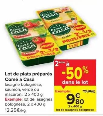 Carrefour Market Come a Casa Lot de Plats Prepares 2 x 400g aanbieding