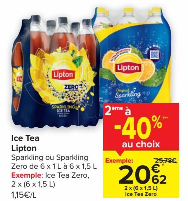 Lipton Ice Tea Zero ou Original Sparkling 2 x (6 x 1,5 L) promotie bij