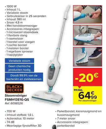 Carrefour Black + Decker Stoomreiniger FSMH13E10-QS Ref. 6098326 aanbieding