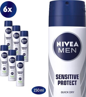 Bol.com Nivea men sensitive protect deodorant spray - 6 x 150 ml - voordeelverpakking aanbieding