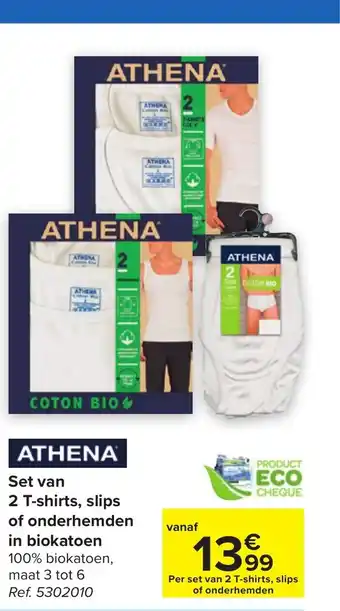 Carrefour Athena Set van 2 T-shirts, slips of onderhemden in biokatoen Ref. 5302010 aanbieding