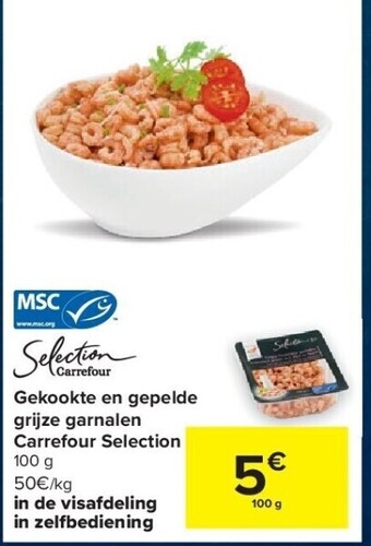 Carrefour Gekookte en gepelde grijze garnalen carrefour selection 100 g aanbieding