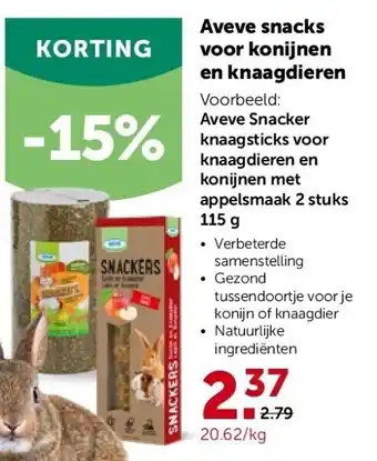 AVEVE Aveve snacker knaagsticks voor knaagdieren en konijnen met appelsmaak 2 stuks 115 g aanbieding