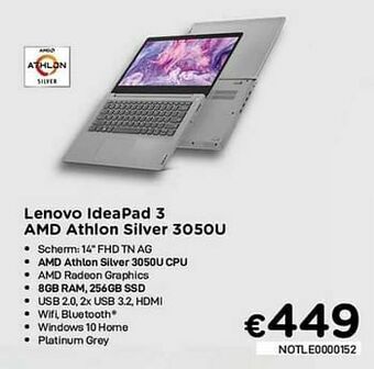 CompuDeals Lenovo ideapad 3 amd athlon silver 3050u aanbieding