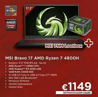 CompuDeals Msi bravo 17 amd ryzen 7 4800h aanbieding